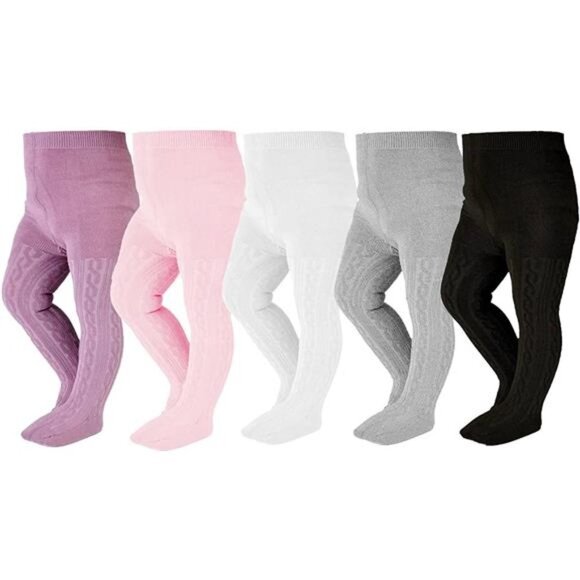 5 Pack Baby Girl Tights Thick Cable Knit Leggings Stockings Cotton Pantyhose